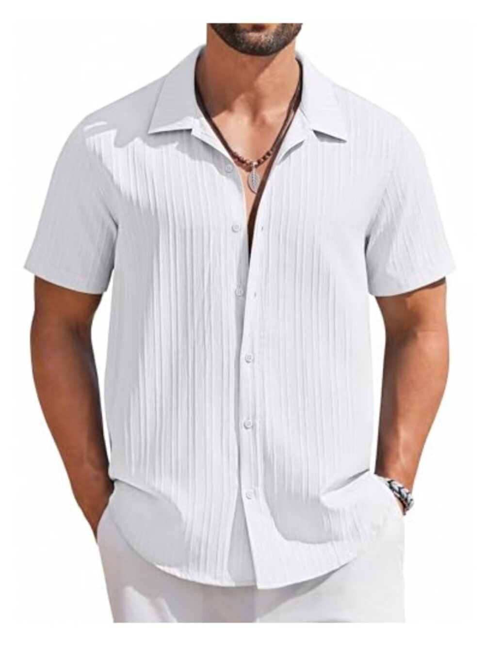 Men's Short Sleeve Casual Button Down Shirt Textured Summer Beach Shirt